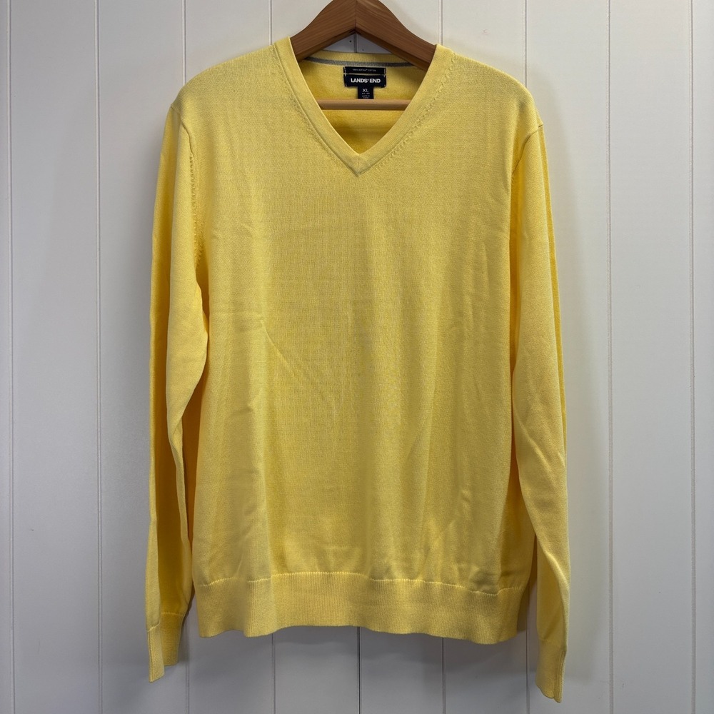 Lands End Supima Cotton V-Neck Sweater Men Size XL Frat Boy Preppy Office Casual